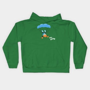 cartoon illustration of skydiving with litlle dinosaur Kids Hoodie